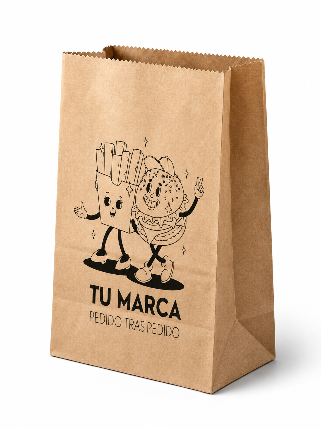 Vista frontal de bolsa kraft 25 mas fuelle